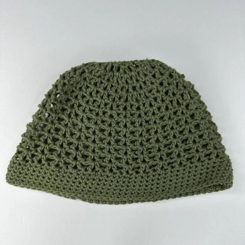 Created by Cyd Juliet Olive Green Crochet Cap Beanie Open Weave Handmade‎ NEW